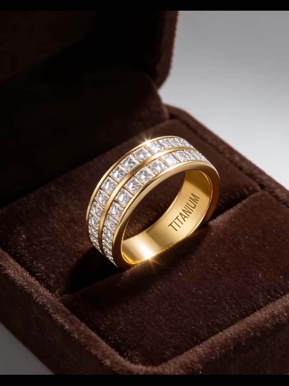 Affordable Fashion Finds Gold Titanium Ring with Clear Crystals